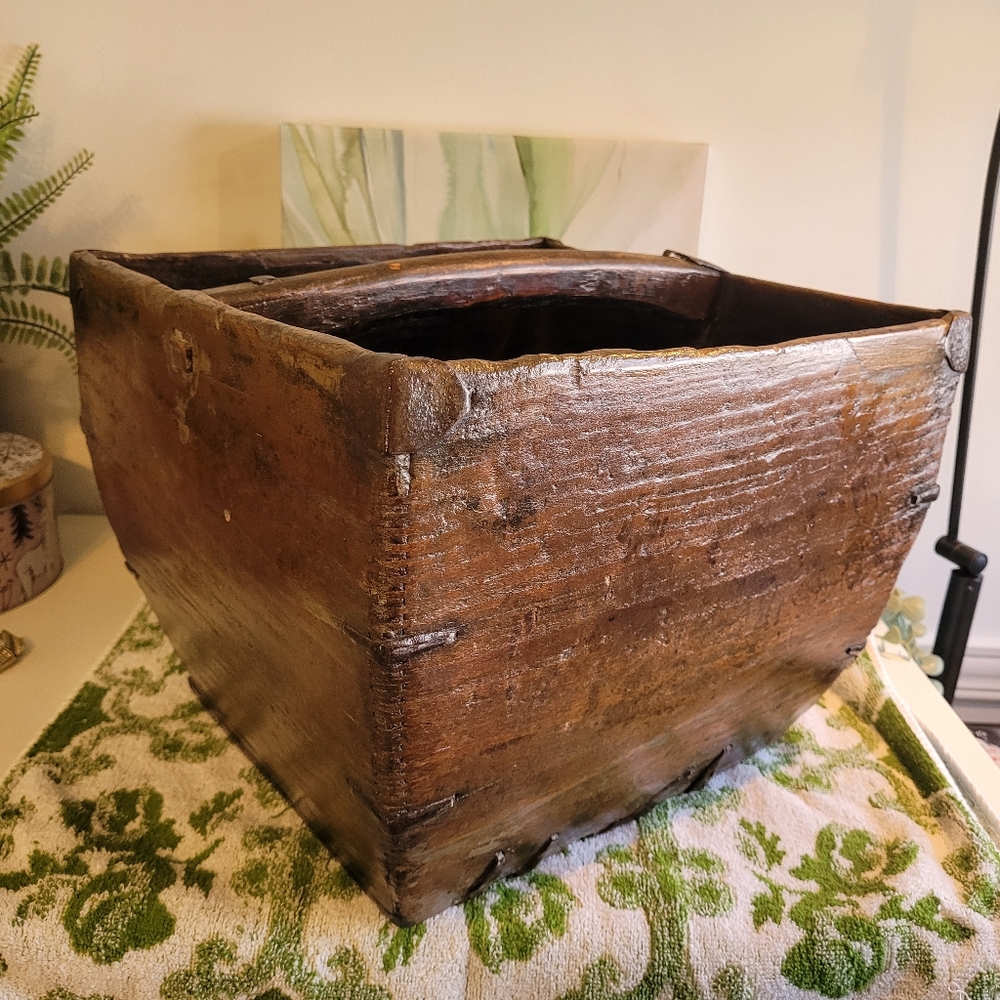 Antique 1800s Rice Harvest Bucket, Asian Chinese Grain Measure Holder Basket - Picture 2 of 12